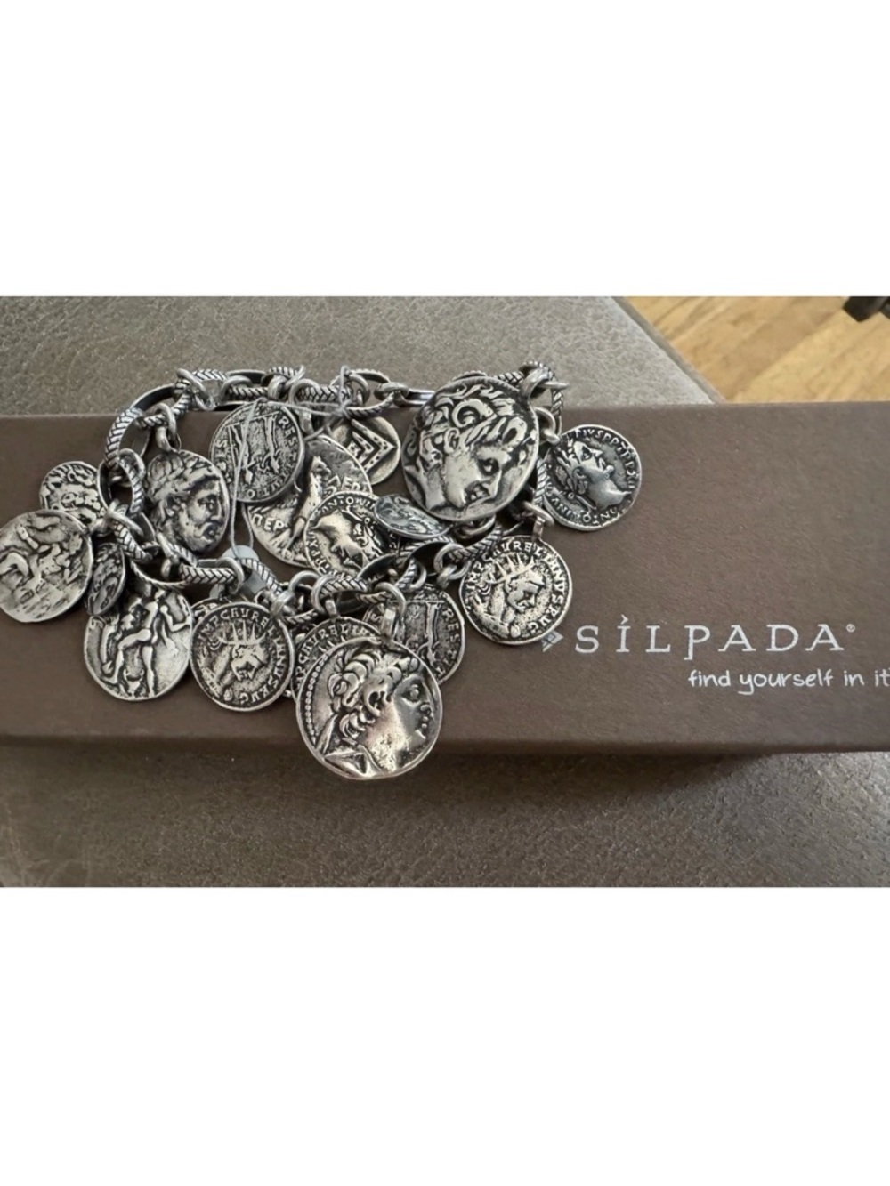 Rare new SILPADA-Sterling Silver Oxidized Roman Coin Cha Cha Charm Bracelet